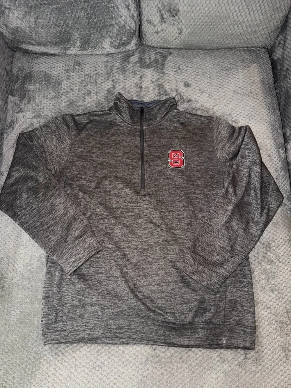Men's NCSU adidas Gray Quarter-Zip Pullover with Red Logo